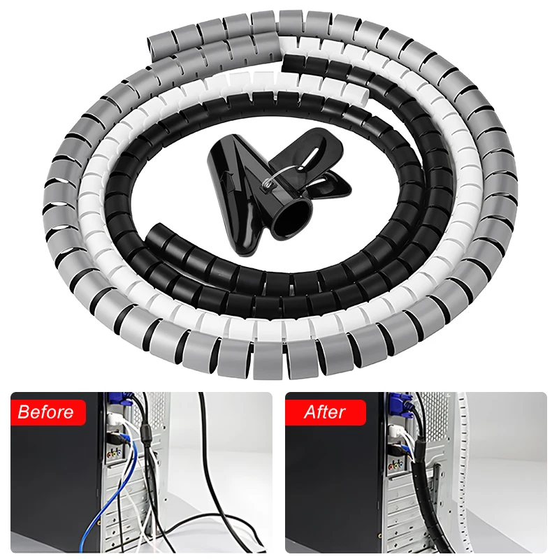 

2M Flexible Spiral Cable Wire Protector Computer Cord Protective Tube Cable Organizer 8/10/16mm Management Tools Desk Tidy