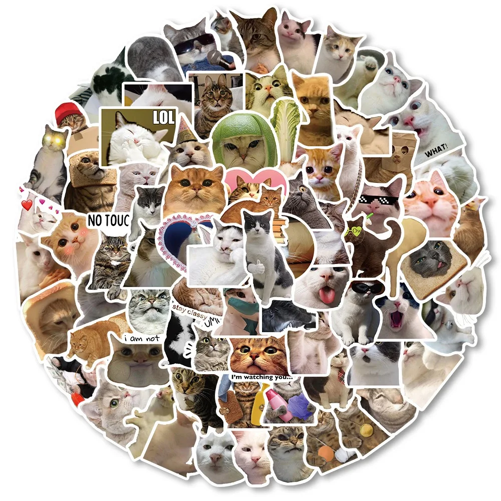 10/50/100pcs Funny Cute Cat MEME Animals Stickers Kawaii Decals Scrapbooking Notebook Luggage Laptop Skateboard Sticker Toy 2