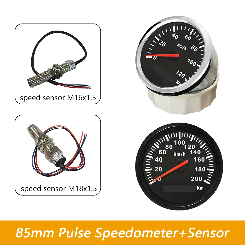 

Newest Pulse Signal 85mm Speedometer Gauge Meter 0-120km/h 0-200kmh for Car Trucks Boat with Red Backlight 9-32V