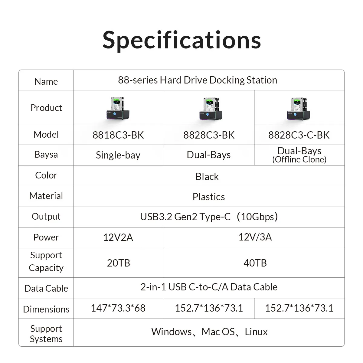 dupla, SATA para tipo C, 10Gbps, estilo