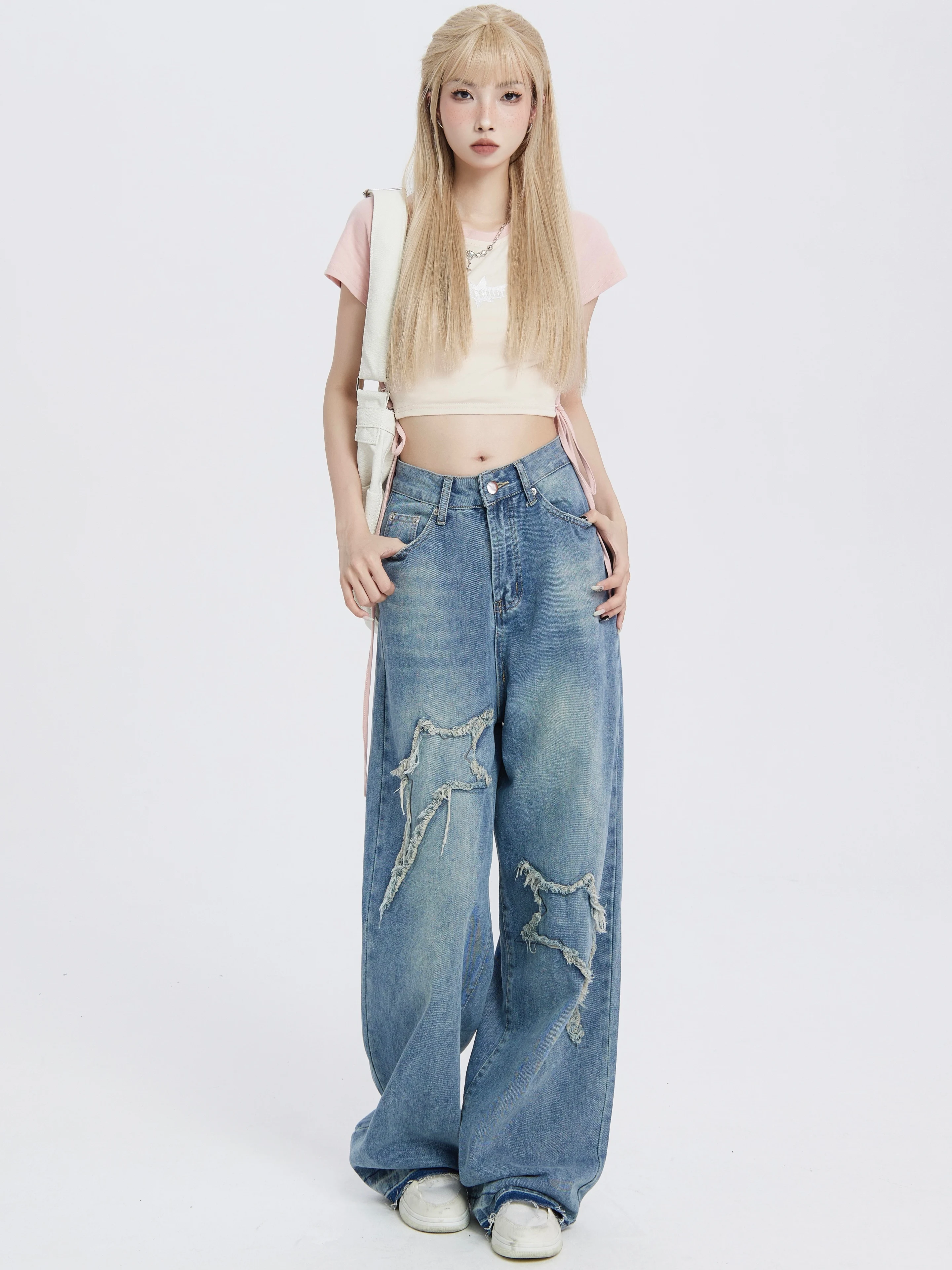 

Women Baggy Star Jeans Vintage Harajuku Oversize High Waist Denim Trouser Emo 2000s Y2k 90s Aesthetic Wide Pants Trashy Clothes