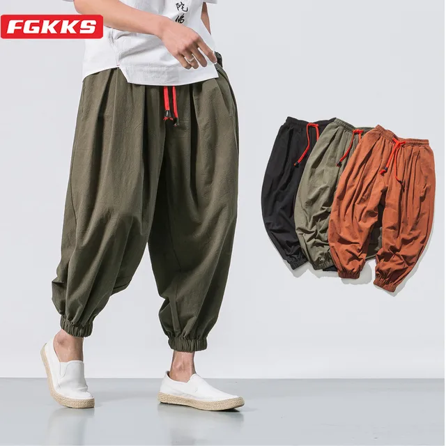 FGKKS Spring Men Loose Harem Pants Chinese Linen Overweight Sweatpants High Quality Casual Brand Oversize Trousers Male 1