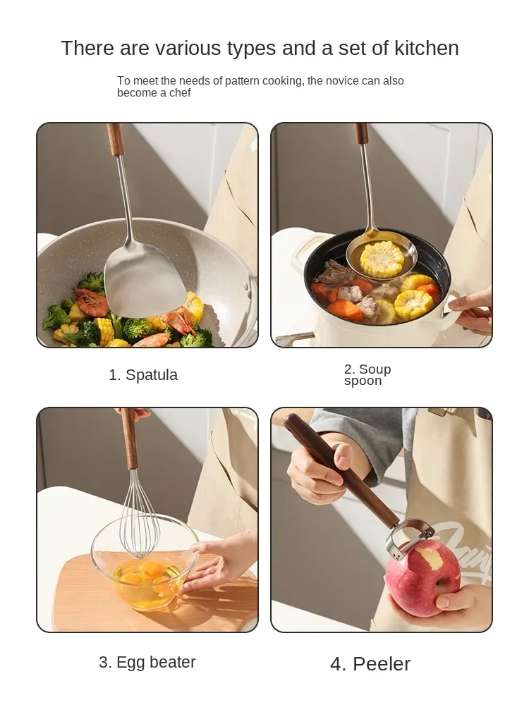 KAWASIMAYA 304 Stainless Steel Spatula Food Grade Soup Ladle Funnel Spoon Frying Spoon Frying Spatula Kitchenware Set