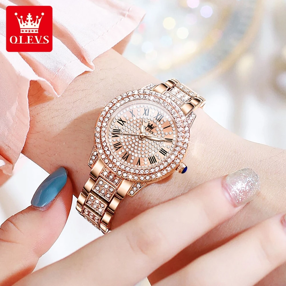 OLEVS 9943 Fashion Quartz Watch Gift Round-dial Stainless Steel Watchband Wristwatch 3