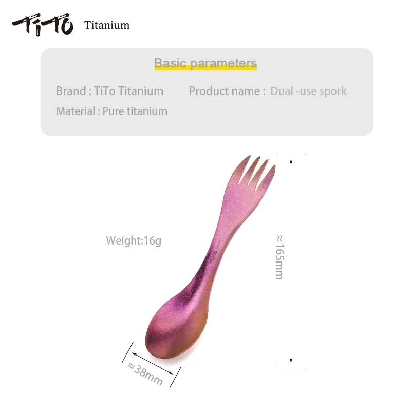 Tito titanová spork lžíce ultralehký cookware přenosné pro outdoorové kemping piknik příslušenství tramping cestovní 2v1 nádobí