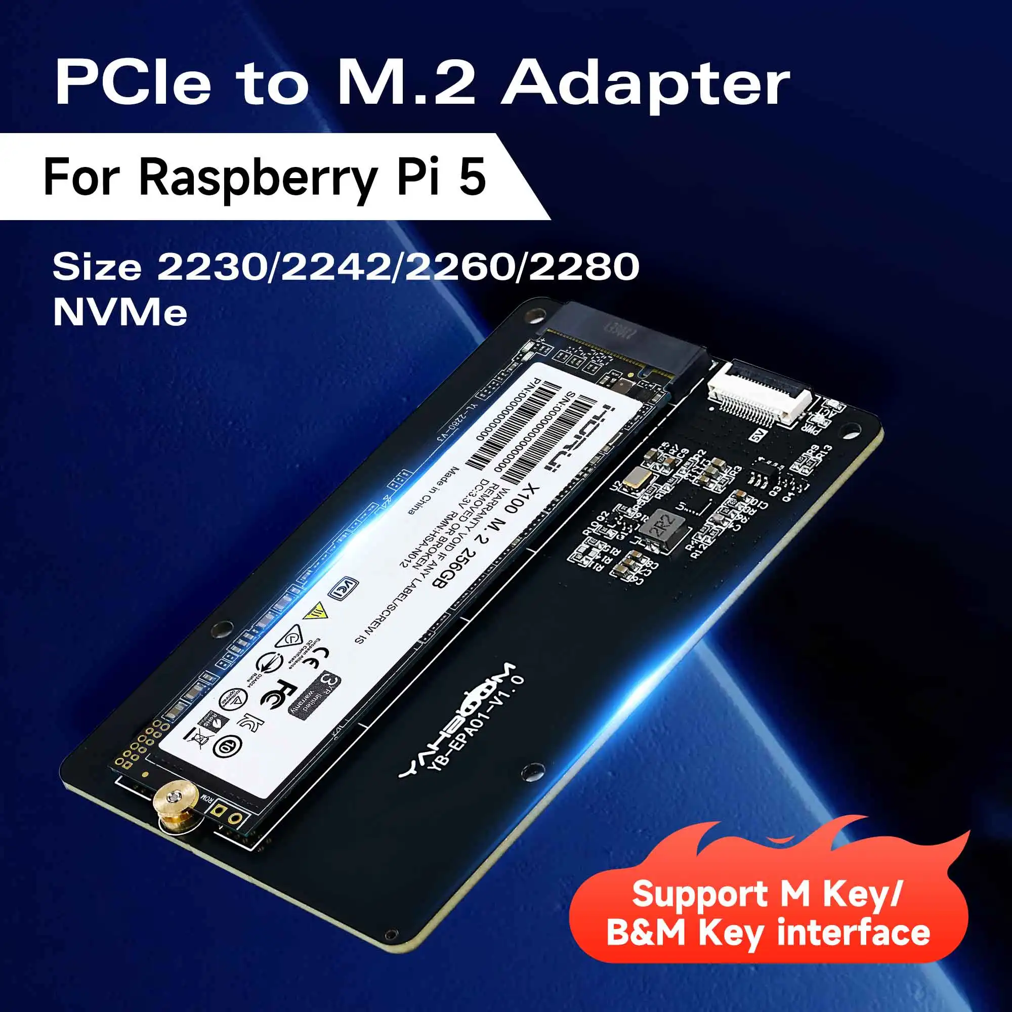 Raspberry Pi 5 Dedicated PCIe to M.2 NVME SSD Solid-state Drive Expansion Board with FPC cable Support Active Cooler for RPI 5
