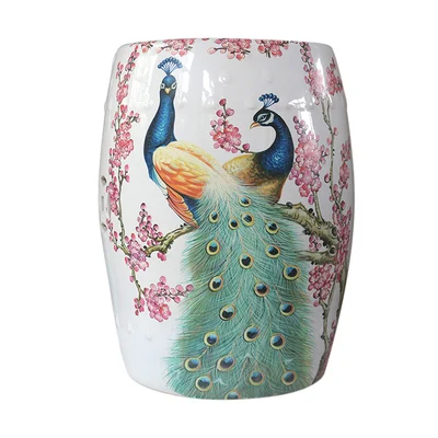 30X46CM Color:A UUU Special Hand-painted Flower-and-bird Chinese-style Ceramic Drum Stool Shoe Home Decoration Hotel Ceramic Porcelain Stool 