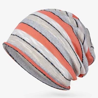 Women Spring Summer Autumn Thin Striped Beanies Slouchy Style Skullies Lady Knitted Bonnet Cap Men Sports Hiphop Pile Hat 5