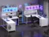 L Shaped Gaming Desk with Drawers, L Shaped Computer Desk with Hutch and Storage Shelves, Gaming Desk with Pegboard, 4
