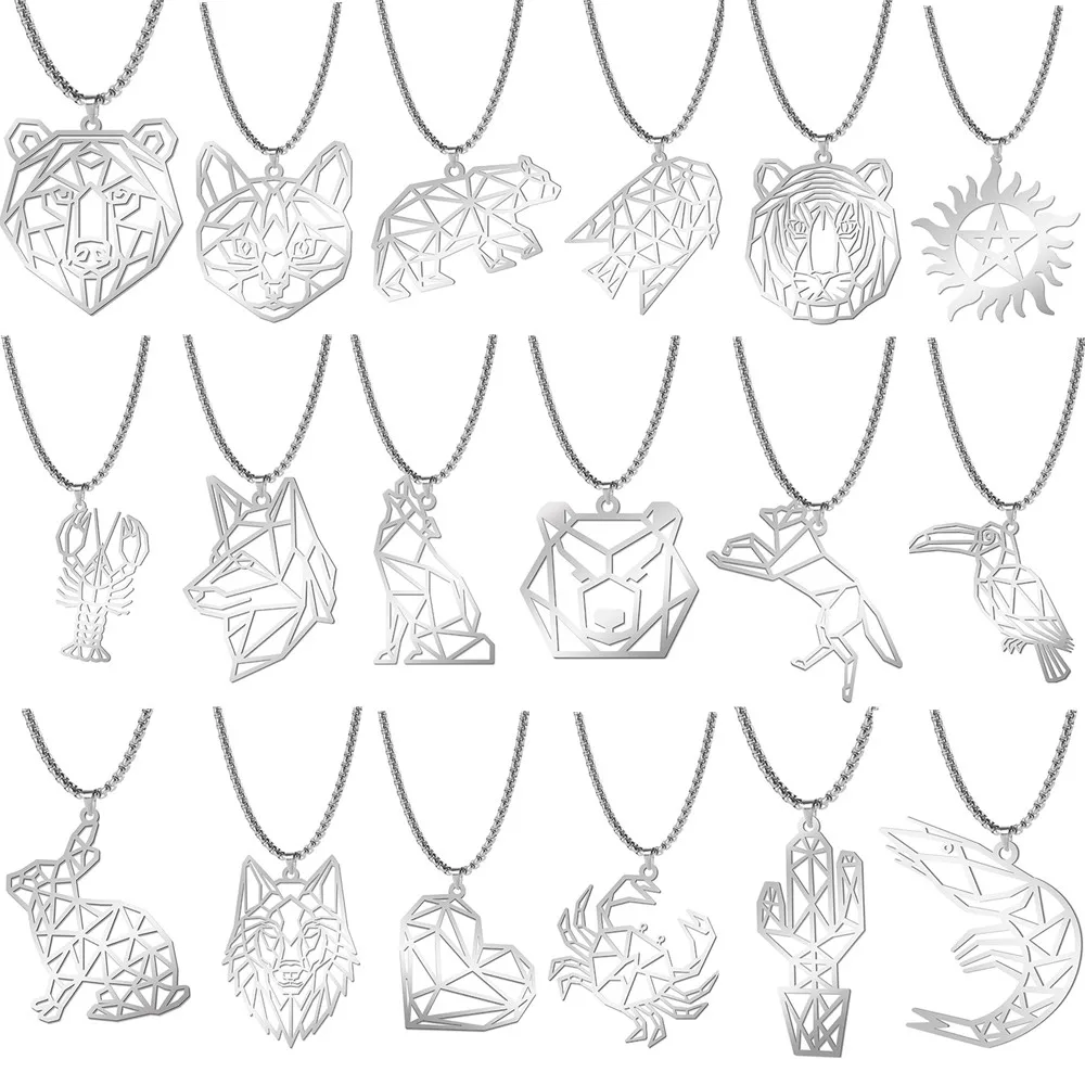 Punk Garnelen Löwe Wolf Anhänger Halskette Edelstahl Tier Halskette trend ige weibliche Geburtstags feier Geschenk Designer Schmuck