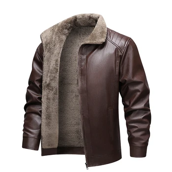 Men Leather Jacket Winter Fleece Lined Biker Jackets Fashion Motorcycle Jacket Faux Leather Coat Outwear Casual Streetwear