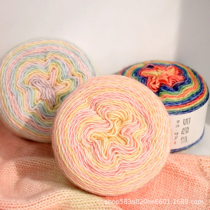 390Meters Rainbow Gradient Color Cake Yarn Organic Cotton Blend Yarn DIY Hand-woven Yarn Crochet Skirt Shawl Lace Line 2