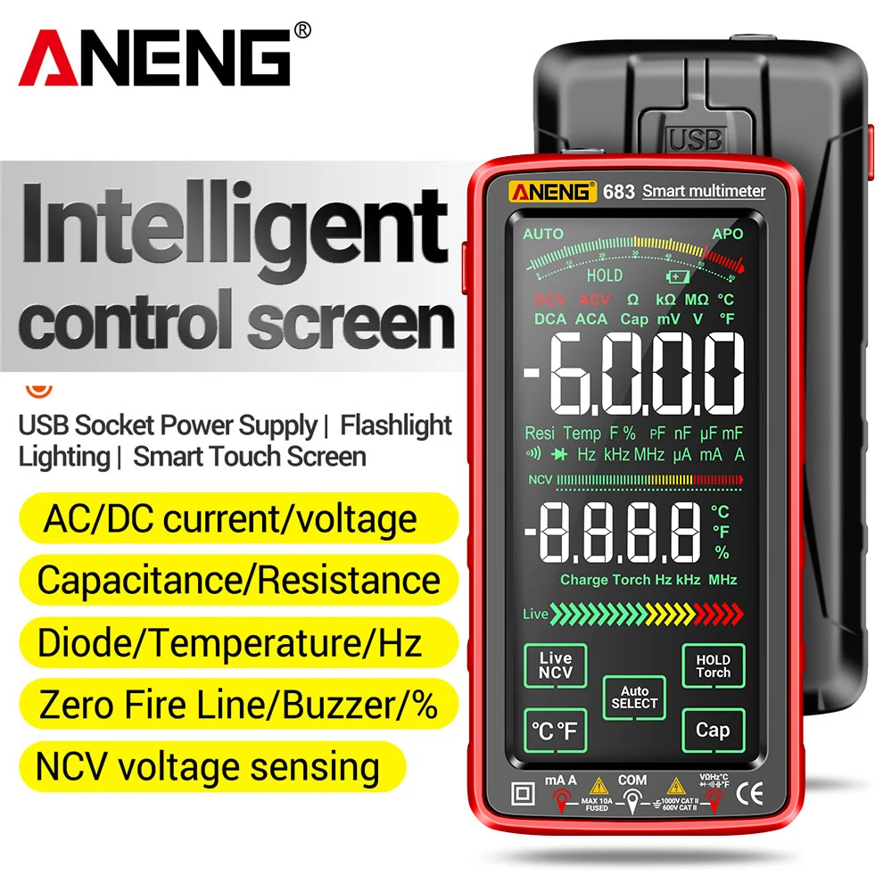 ANENG 683 Touch Smart Multimeter 6000 Counts AC/DC Voltage Tester