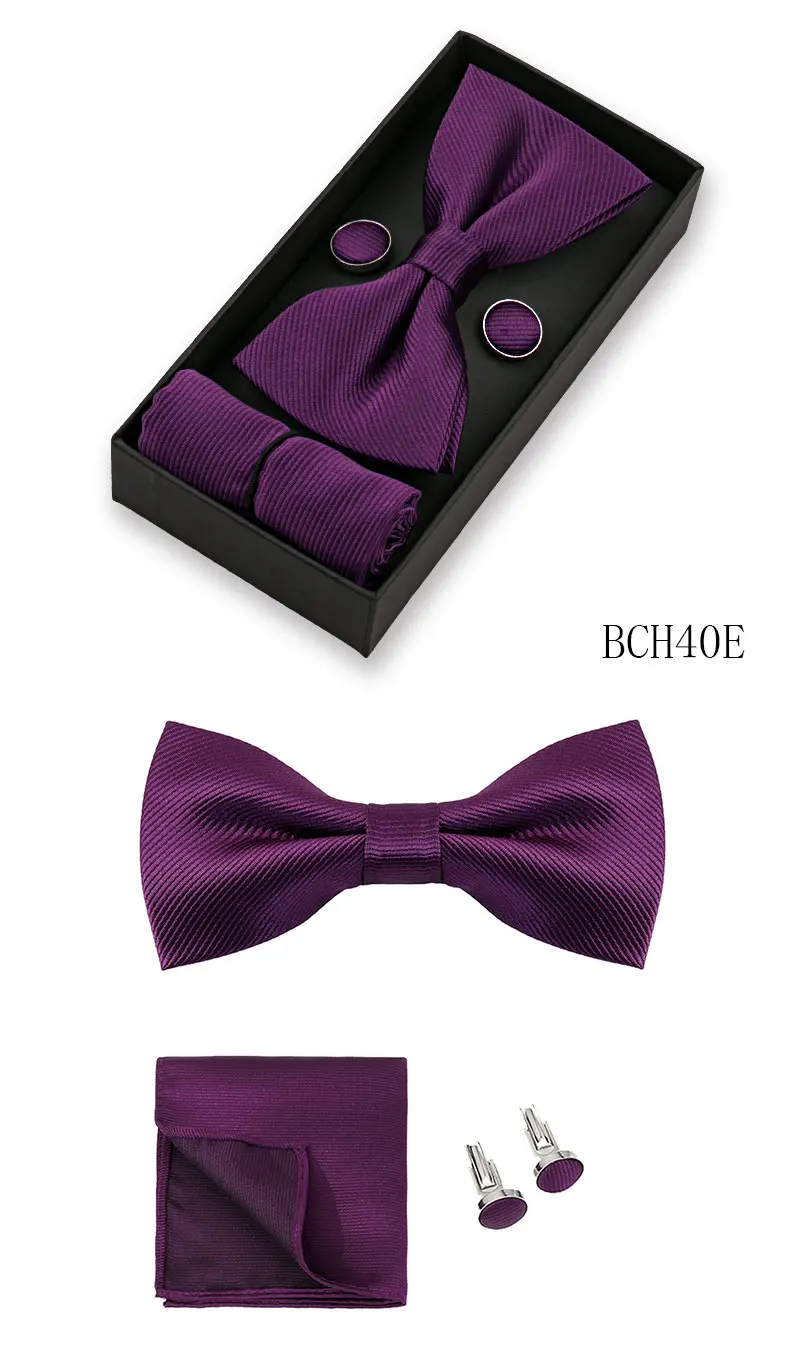 Klassische einfarbige Fliege für Herren, Schmetterlings-Bowknot, Einstecktuch, Manschettenknöpfe, Anzug, Fliege, Set, Bussiness-Accessoires, Geschenkbox – Detail 21