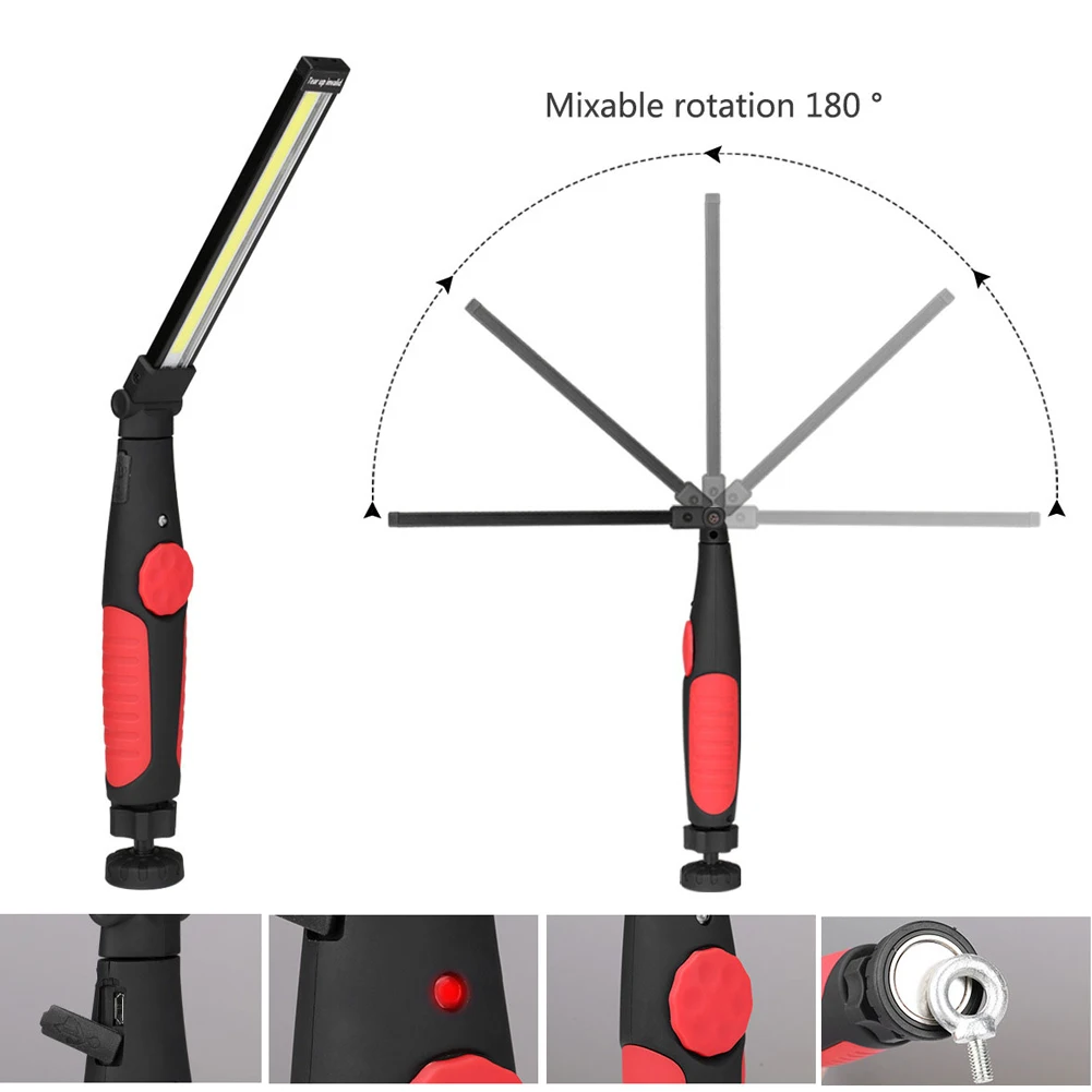 

LED Working Light Portable Lantern Magnetic USB Recharge COB Flashlight Rotate 180 Hook Hanging Lamp for Car Repairing/Camping