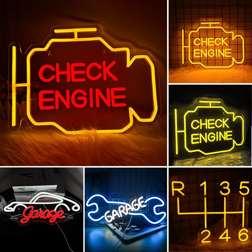 Check Engine Neon Sign Led Light Auto Room Garage Repair Shop Wall Decor Bar Party Club Luminous Atmosphere Lamp Usb Power