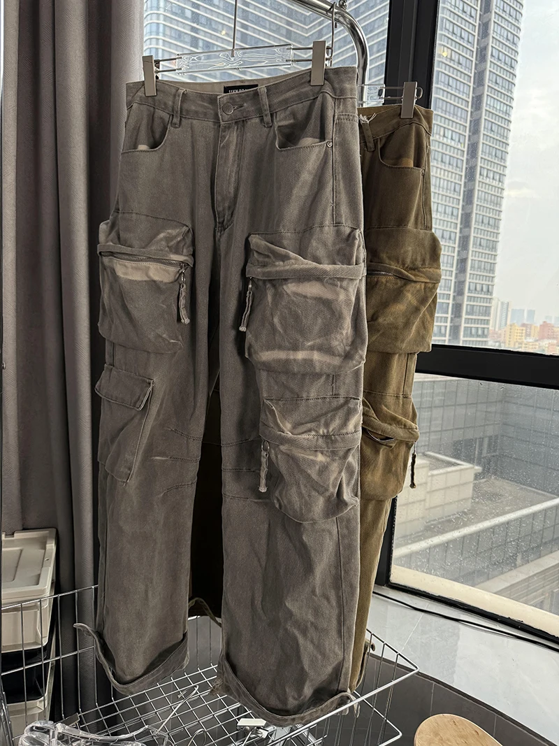 

Distressed Dirty Wash Wasteland Style American High Street Multi-Pocket Cargo Pants Men Women Ruan Handsome Niche Design Fashion