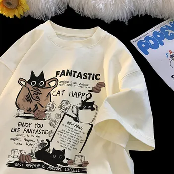 New Men Women T Shirt Pullover Oversize Korean version Cartoon Cat Group Printed T-Shirt Casual Short Sleeve Couples T-Shirt 1