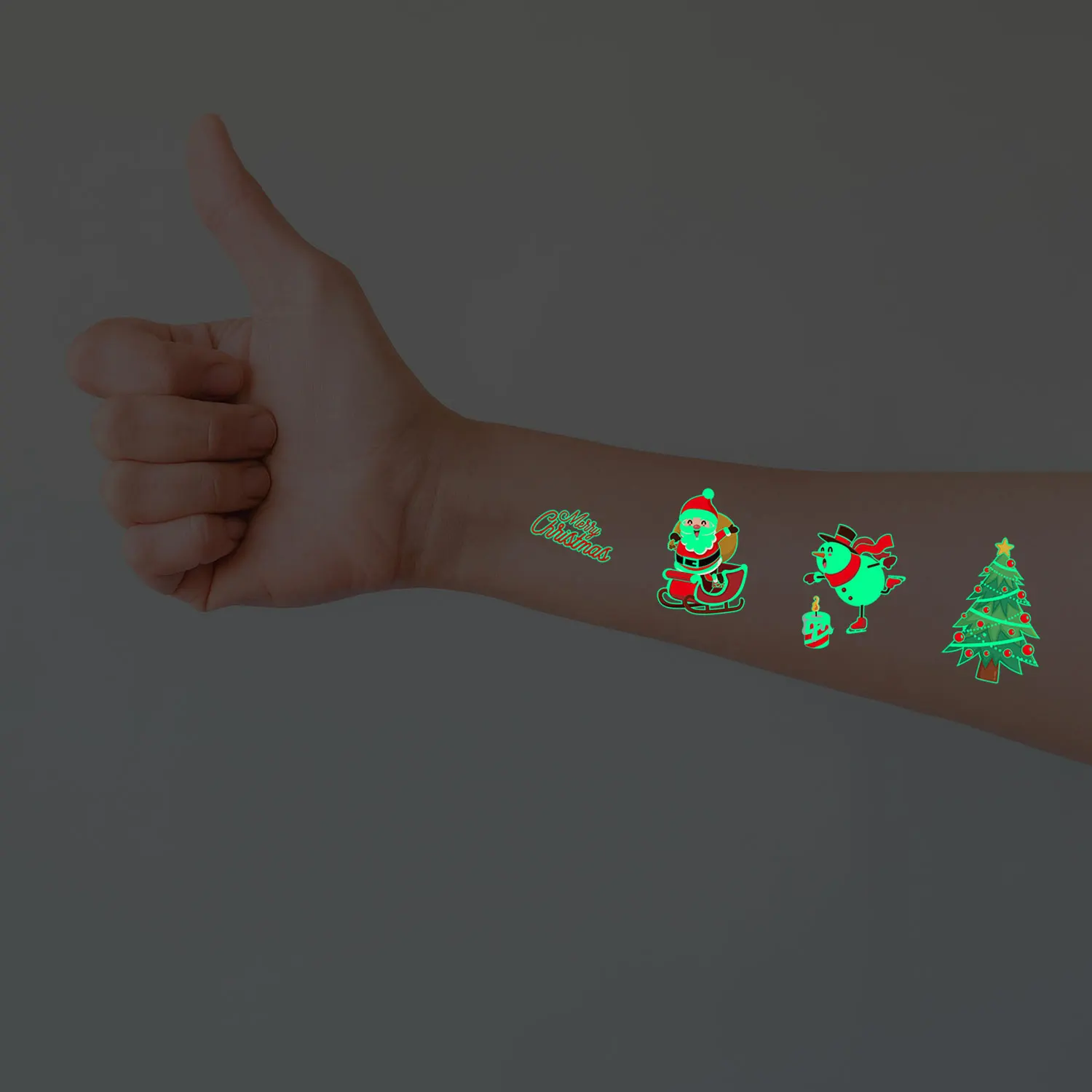 Tattoo Sticker 10 Sheets Christmas Luminous Cartoon Snowman Patterns Glow In The Dark Waterproof Temporary
