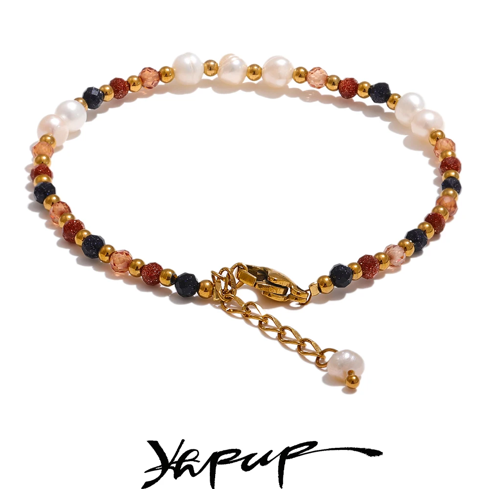 Pull relaxation with natural stone from freshwater pearl bead made of stainless steel handmade