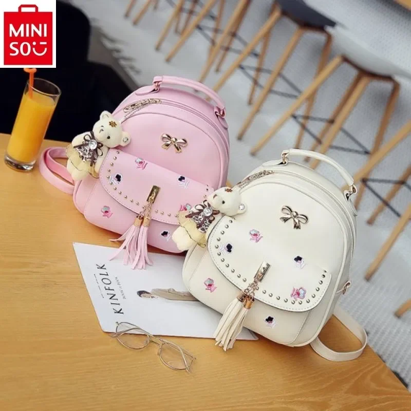 MINISO Disney Princess Cute Bow Fashion Luxury Brand High Quality PU Backpack Women's Sweet Versatile Backpack