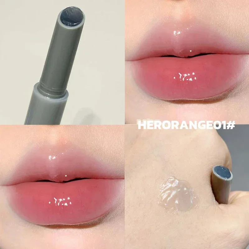 Jelly Blue Solid Lip Balm Moisturizing Watery Mirror Orange Pink Clear Glitter Press Lipstick For Dry Lip Care Nourishing Repair
