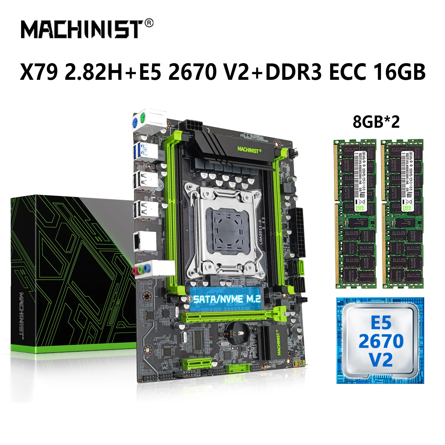 

MACHINIST X79 Motherboard Kit Xeon E5 2670 V2 CPU LGA 2011 Processor 16GB=8GB*2 DDR3 ECC RAM Memory Support Four Channels 282H