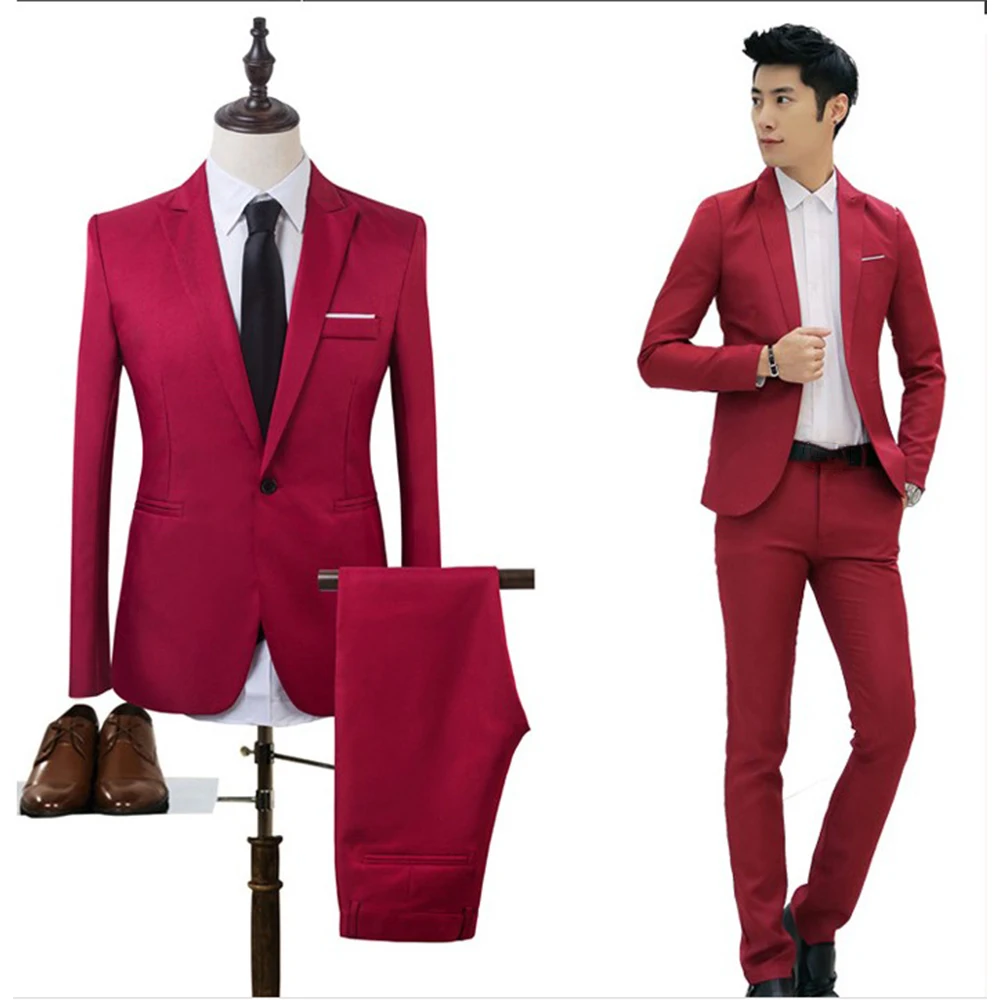 Blazer+Pants 2Pcs/set Men's Formal Blazer Jackets Coat Pants Tuxedos Wedding Slim Business Dress Suit Clothing Man mens suit