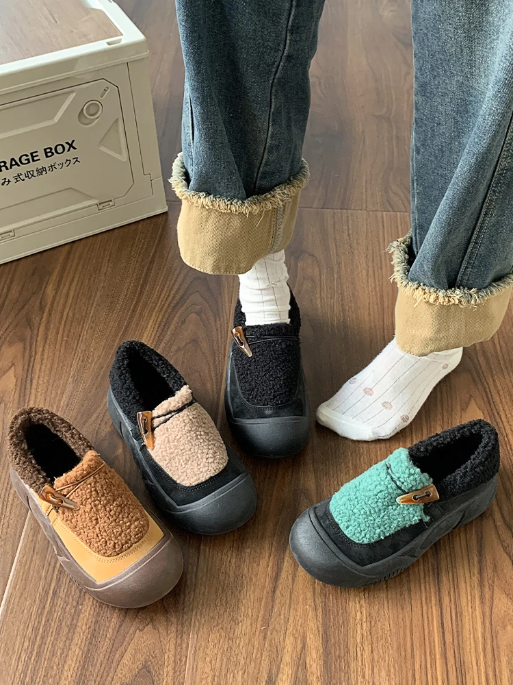 

Женские кроссовки без шнуровки, мягкие лоферы с мехом, повседневная обувь на платформе, круглый носок, клоги, разные цвета, на осень