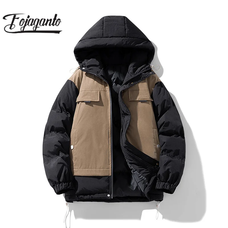 

FOJAGANTO 2023 Outdoor Leisure Parker Cotton-Padded Men's Hooded Lamb Wool Coat High Quality Color Sale Parker Cotton-Padded Men