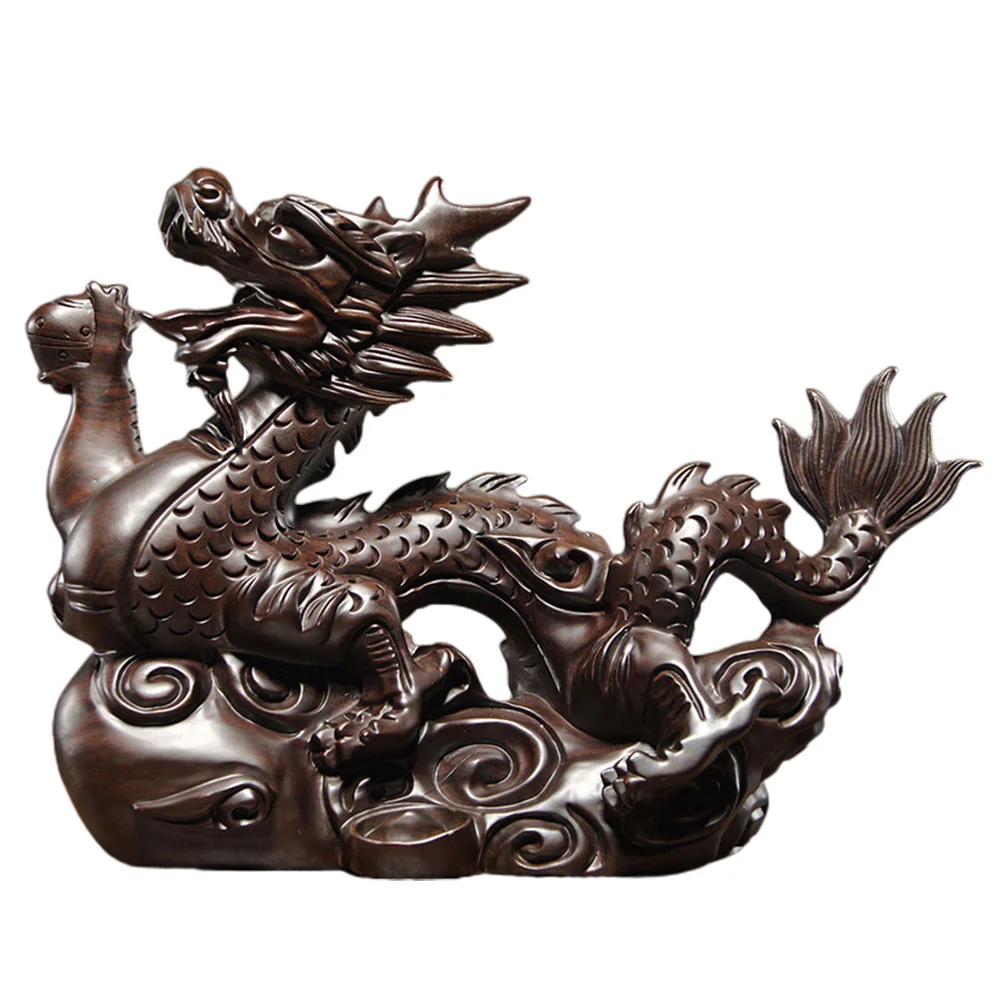 

15cm Chinese Dragon Sculpture Office Car Dashboard Decorations Year The Dragon Figurine Wooden Decoration