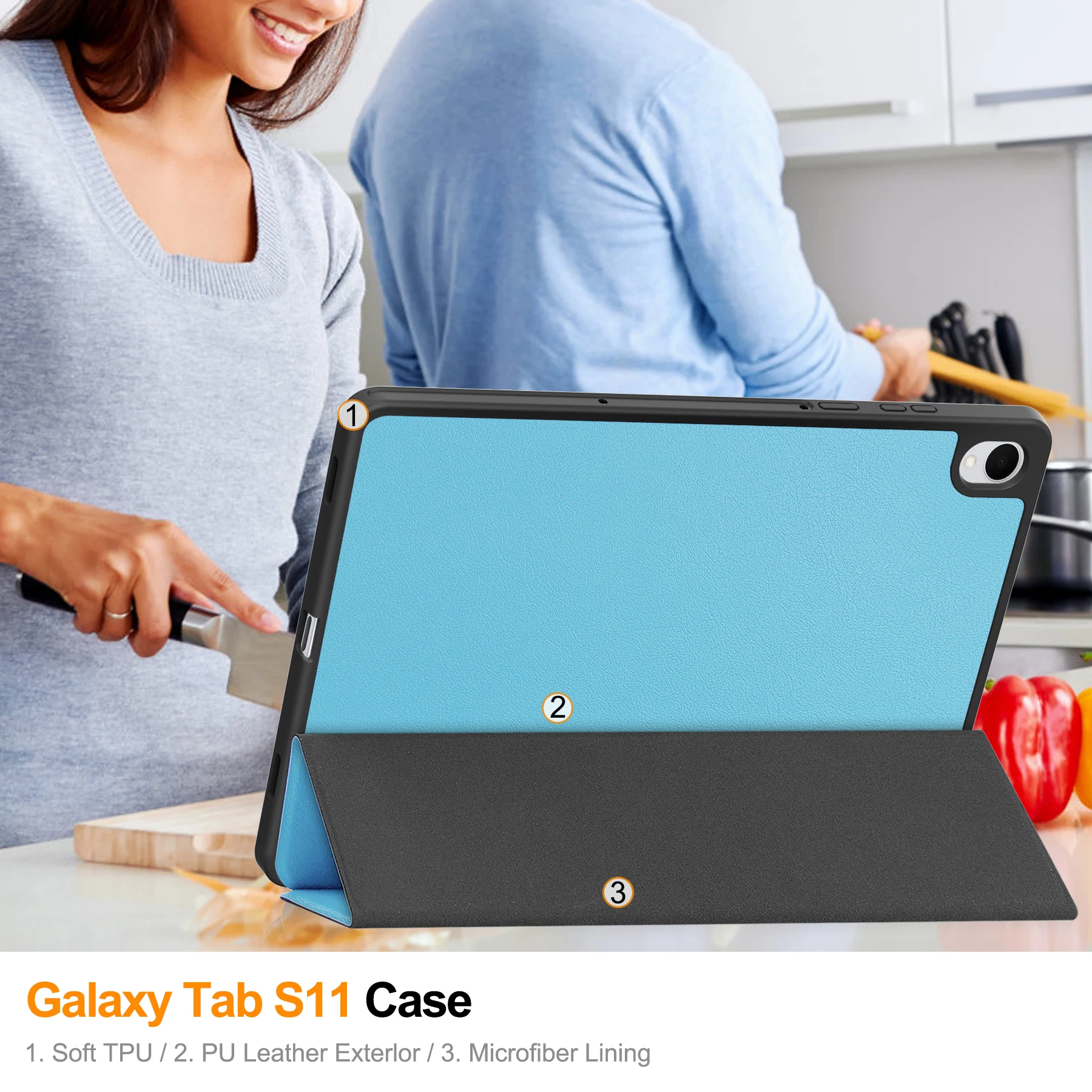 Enhanced Tri-Folding Flip Stand Case with Pencil Holder