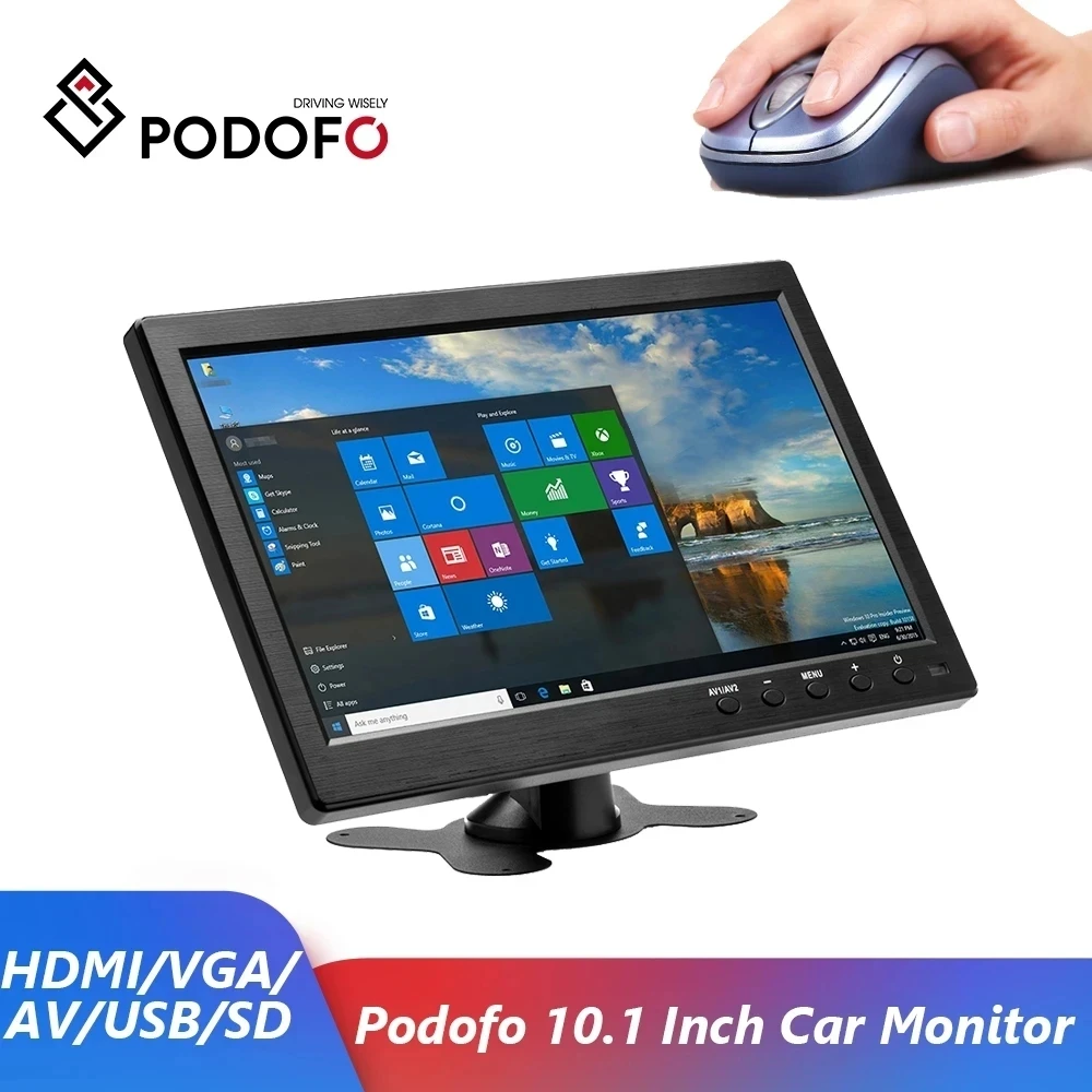 Car Display Monitor Display Car Parking Monitor Podofo 10.1" Inch Car Monitor With HDMI VGA for TV & Computer Display LCD Color Screen Car Backup Camera & Home Security System