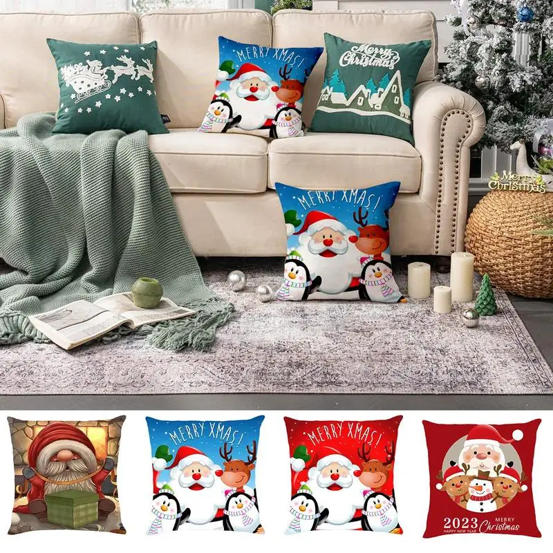 

45x45cm Christmas Pillowcase Pink Santa Claus Snowman Xmas Tree Pillowcover Merry Christmas Living Room Sofa Cushion Cover