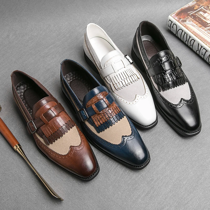 

Luxury European Mens Non-slip Sneakers Genuine Leather Suede Wingtip Tassel Flat Loafer Casual Business Driving Shoes for Men