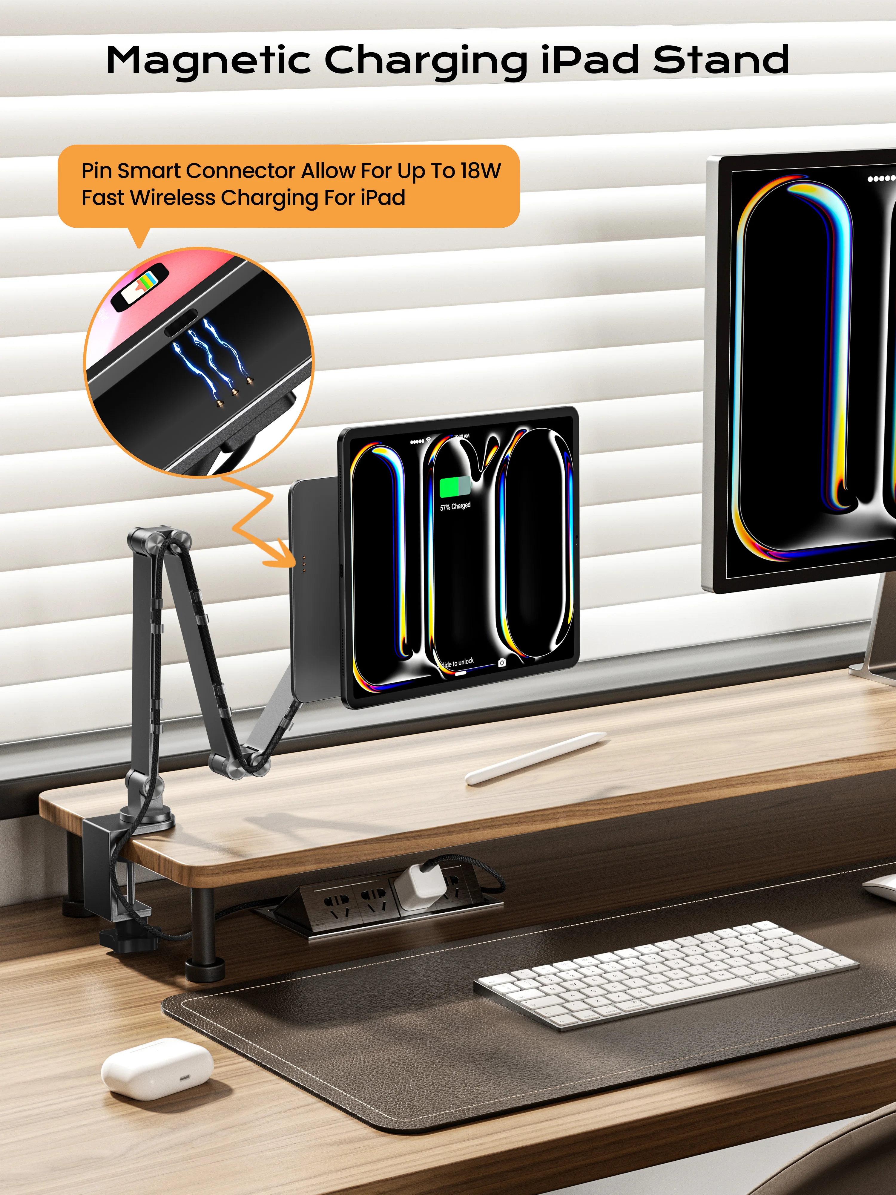 LULULOOK Magnetic Wireless Charger Stand For iPad Pro M4 13/12.9/11/M2 iPad Air 5/4th Foldable Arm Holder Aluminum Alloy Stand 2