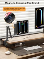 LULULOOK Magnetic Wireless Charger Stand For iPad Pro M4 13/12.9/11/M2 iPad Air 5/4th Foldable Arm Holder Aluminum Alloy Stand 2
