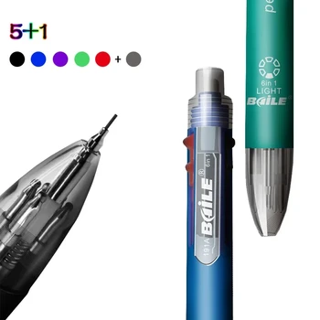 6-in-1 Multicolor Ballpoint Pens with Automatic Pencil, Eraser – Office & School Supplies 1