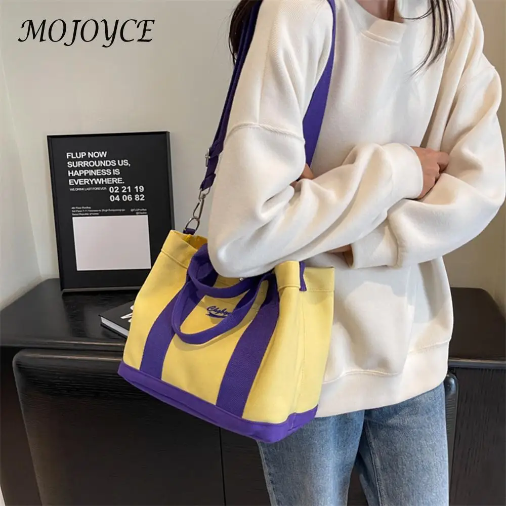 Women Fashion Shoulder Wide Adjustable Strap Canvas Simple Shopping Multi-Pockets Patchwork Tote Handbag Daily Sling Bag_voghion.com