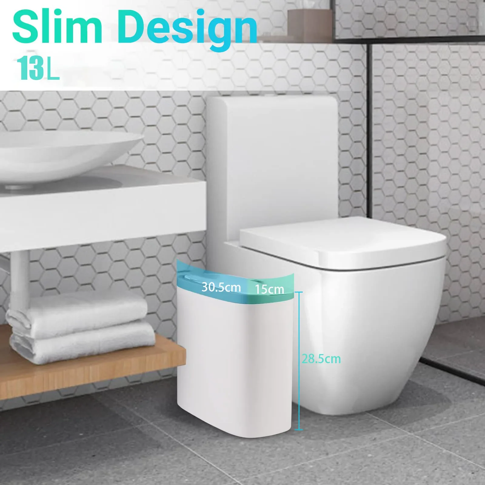 Touchless Motion Sensor Trash Can - Automatic Waterproof Slim Garbage Bin for Bathroom and Kitchen