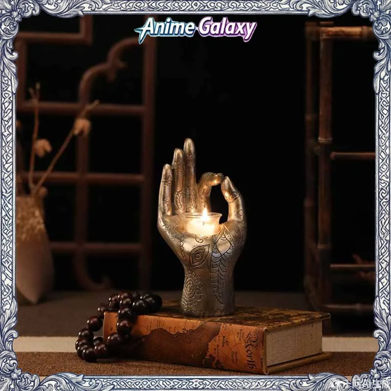 무상표 부처님 손 모양 티라이트 캔들 홀더 레진 빈티지 젠 장식품 홈 거실 데스크탑 명상 장식 소품