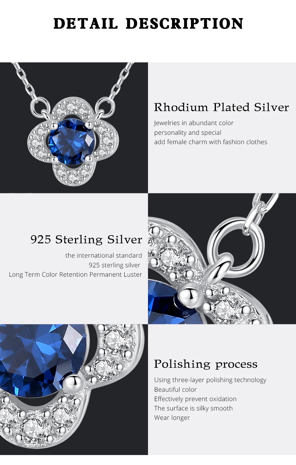 Flocon de neige véritable topaze bleue pendentif en argent massif massif zircone cubique fine mariage mariée_voghion.com