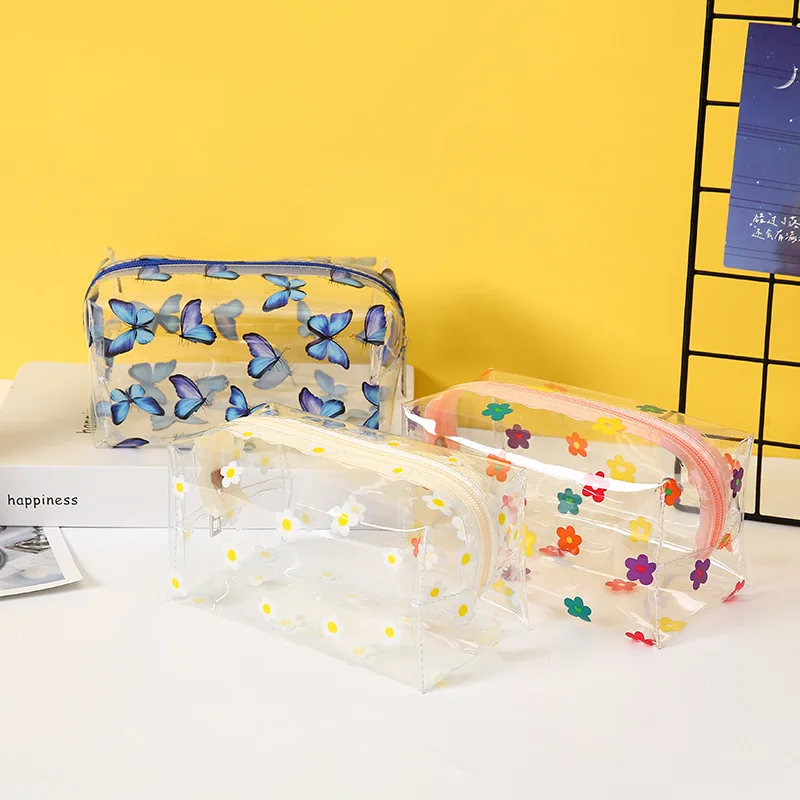 Transparent Zipper Makeup Bag Women Travel Clear Stationery Cosmetics Organizer Box Heart Waterproof Toiletry Wash Make Up Bags 6