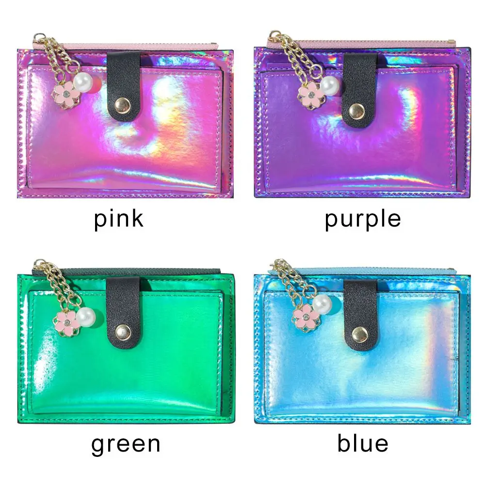 Women Fashion Short Wallet Purse Laser Colorful PU Leather Zero Purse Wallet Credit Card Holder Bags
