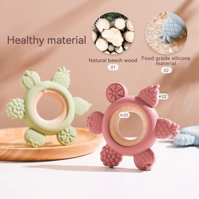과일 실리콘 티더 나무 티더 링, BPA 프리 실리콘 레몬 배 티더 용품, 젖니 장난감, 선물, 1PC