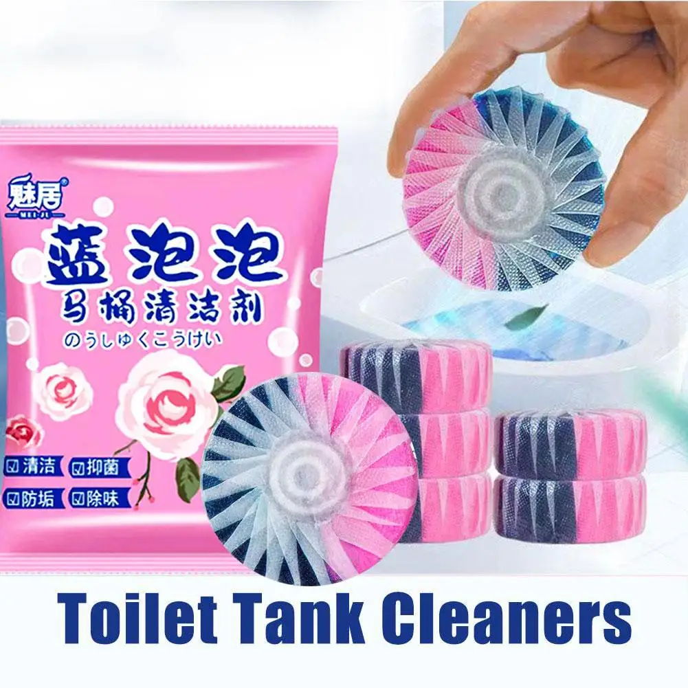 Toilet Bowl Cleaner Toilet Deodorizer Tablet Rose Fragrance Household Tool Stain Remover Blue Bubble Formula