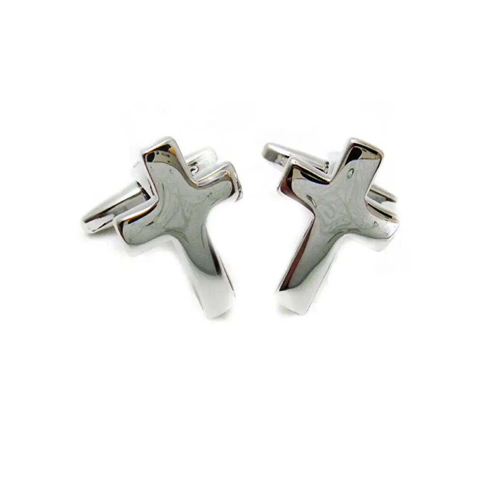 1 Pairs High Polished Brass Cross Christian links Mens Shirt Link