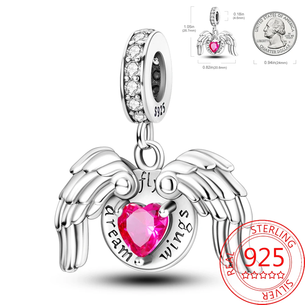 

Original Design Decoration 925 Sterling Silver Pink Gem Spider Insect Wing Pendant Fit Pandora Bracelet Boutique Jewelry Gifts