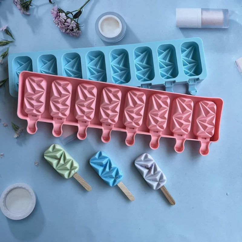 8 Hole Diamond Popsicle Silicone Mold Chocolate Candy Jelly Ice Cream Making Mould Cake Baking Set Ice Tray DIY Party Snack Gift ice mold ice cream molds