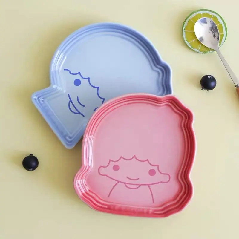 French Gemini Boys Girls Small Plate Seasoning Children's Dining Rice Plates Tableware Small Dish Ceramic Bread Sushi Plate ceramic dessert plates